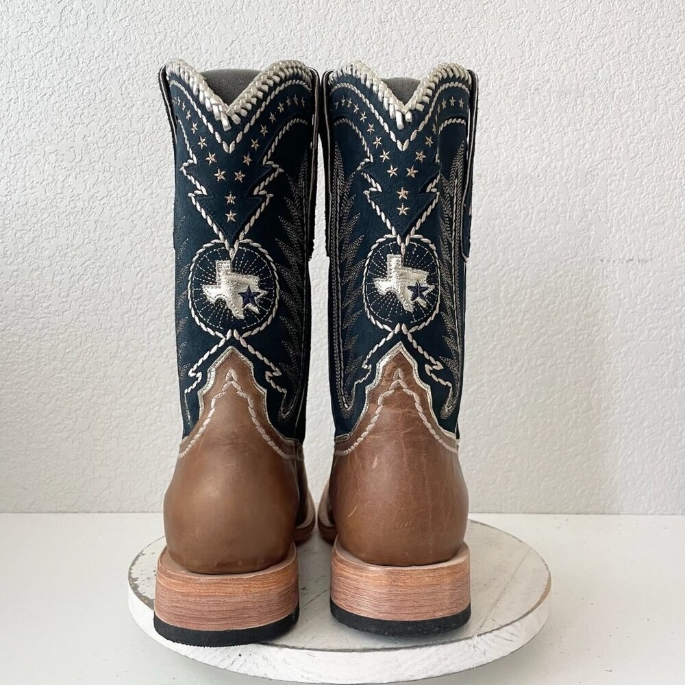 Lane Rodeo Houston Mens Cowboy Boots Brown Navy Square Toe 12.5" Size 12 - Picture 3 of 11